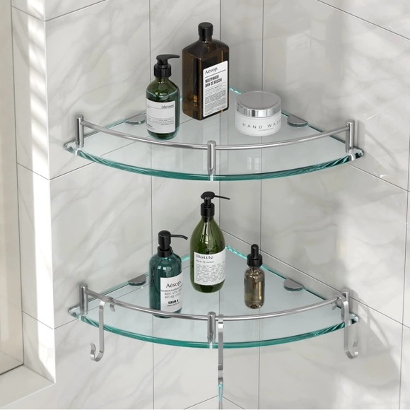 Other - Glass Shower Corner Shelf with Silver Brackets